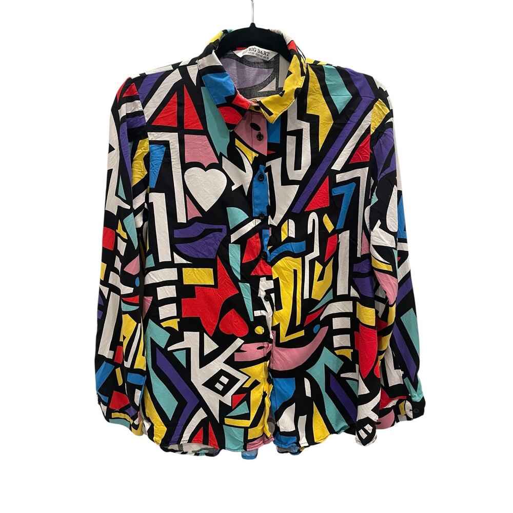 Big Dart Retro Abstract Memphis Colorblock Button Up Shirt Size 14 / XL